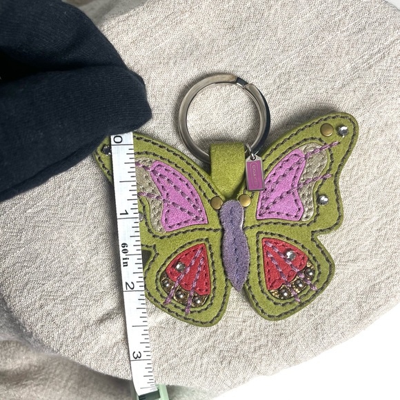 Coach Vintage Butterfly Keychain Green Suede Leather RARE - Picture 6 of 6